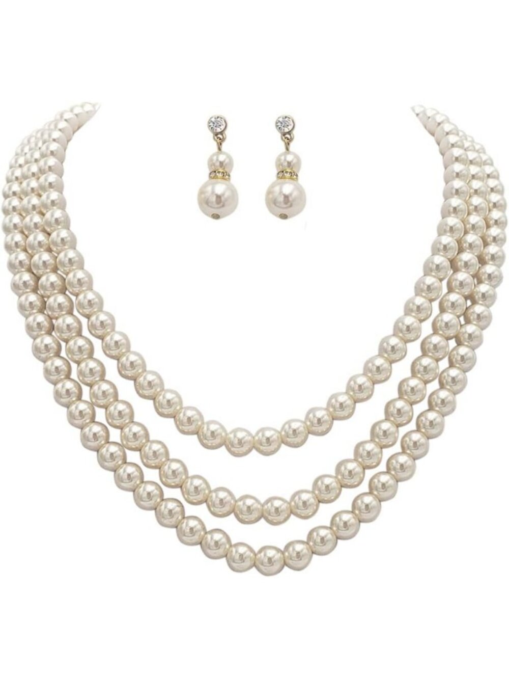 Elegant Multi-Strand Faux Pearl Necklace & Earring Set - Adjustable Jewelry for